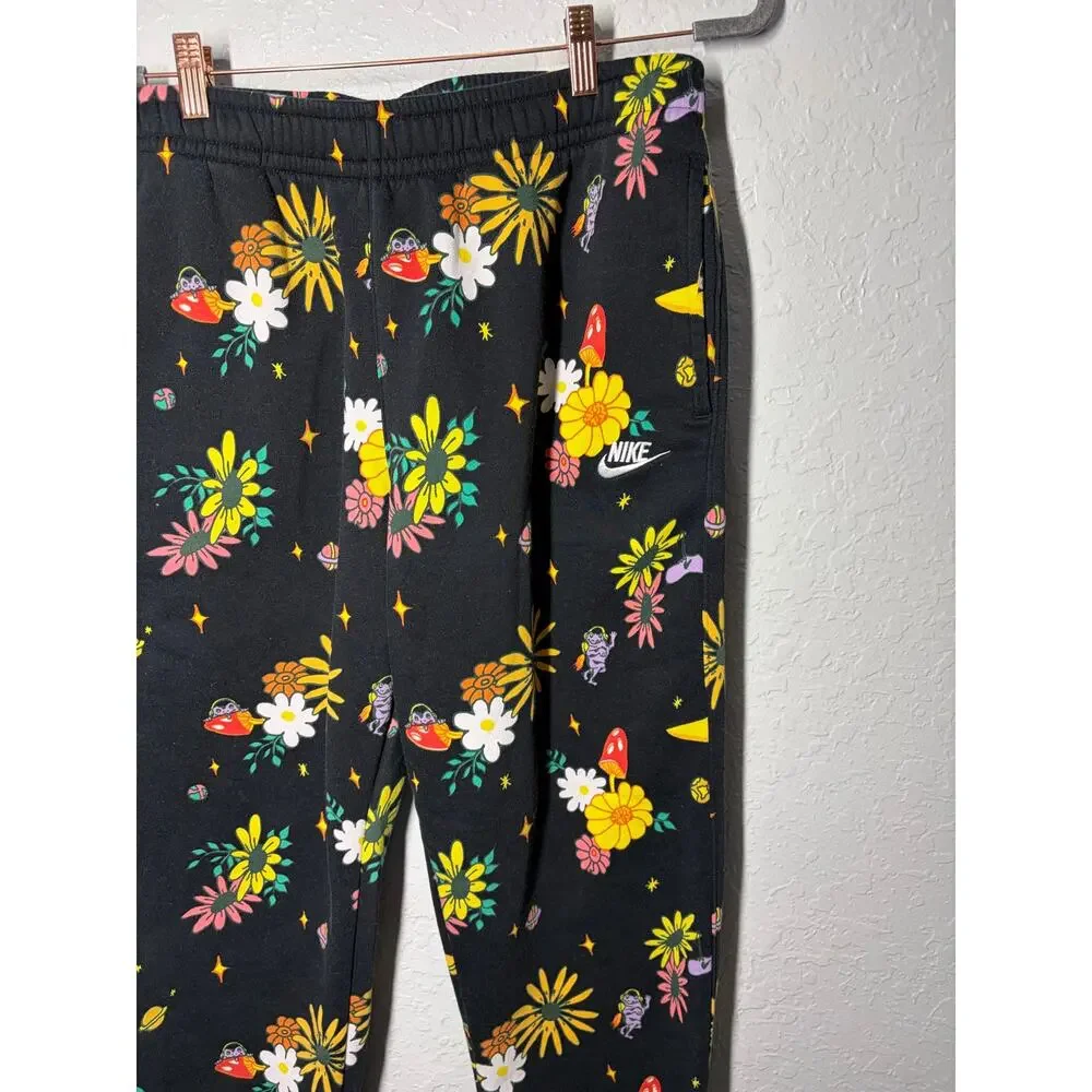 Nike Sportswear Club Fleece Pants Outer Space Print Soft Joggers Black Large